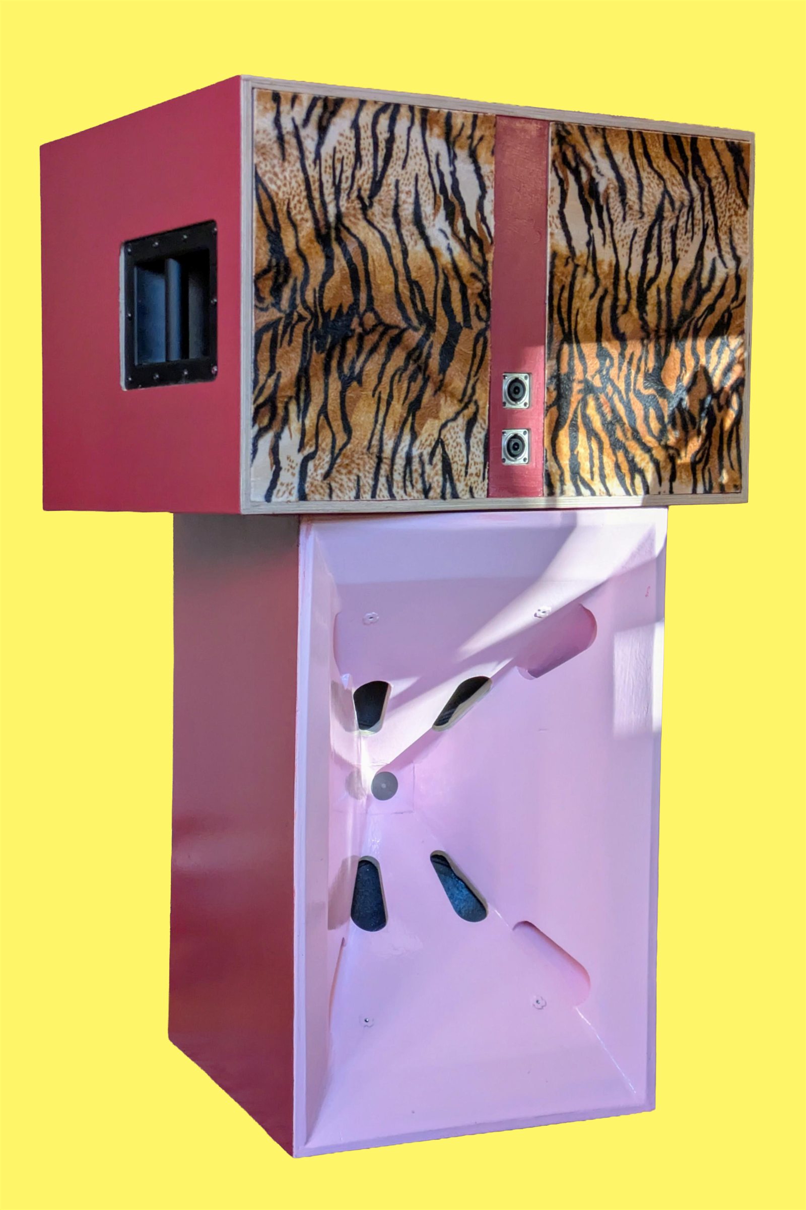 Caisson Raüse rose, jaune et motif tigre léopard